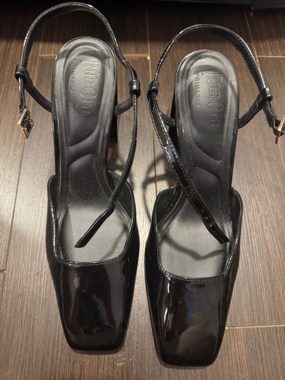 Primark Black Patent Square-Toe Slingback Heels